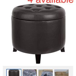 Small Round Faux Leather Ottoman 