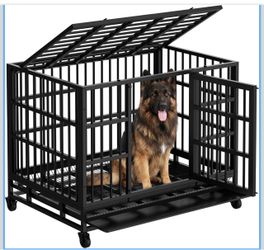 Heavy Duty Metal Dog Crate with Wheels