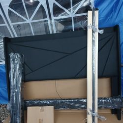 New Beautiful Sturdy Queen Upholstered Bed Frame with Charger, No Box Spring Needed.