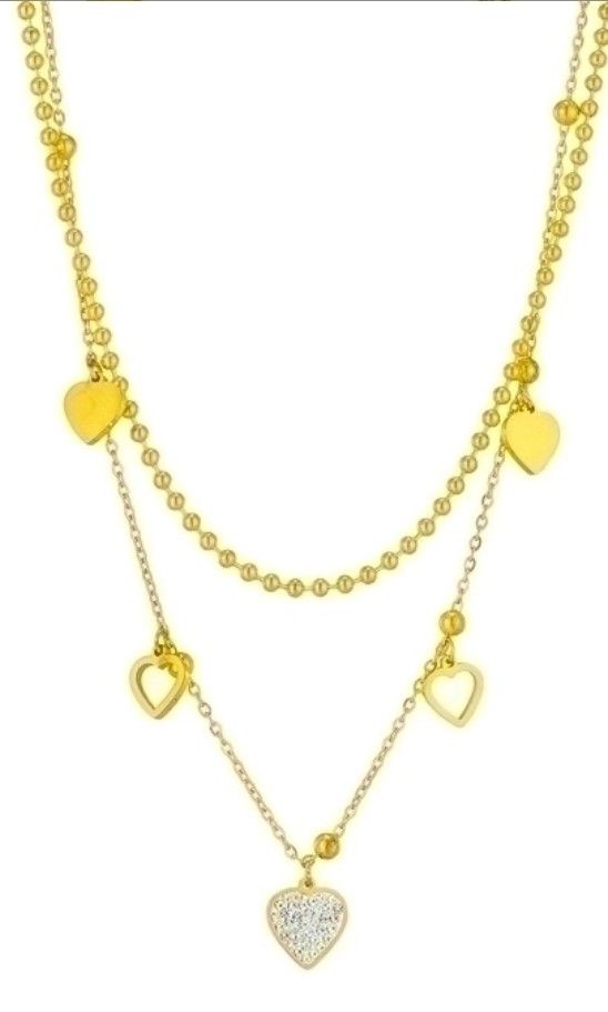 Elegant Lady Heart Shape Titanium Steel Plating Inlay Zircon Layered Necklaces