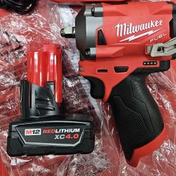 NEW Milwaukee M12 Fuel Brushless 4 Mode 3/8 Stubby Impact Wrench With 4AH Battery