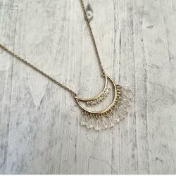 Gold Tone Rhinestone Dangling Crystal Pendant Necklace 