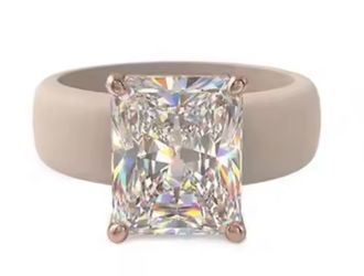 Brand new Women's Silicone Ring with Large Rectangle CZ Stone, Rose Gold Prong Setting, Comfortable Sport Wedding Band, Anti-allergy Jewel