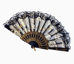 Folding Fan Rose Flower Lace Fans Chinese Style Dance Wedding Party Bridal Hand Fan Gypsy Style Folding Fan Decoration Handmade Decorative Accessories