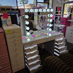 Brand New Vanity 13 Drawers LED LIGHT Inside Drawers, RGB LIGHT Inside DESK & XL Hollywood MIRROR $899