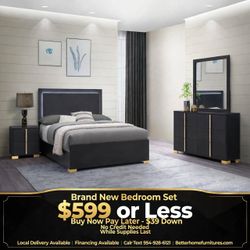 Black Bedroom Set with LED Headboard