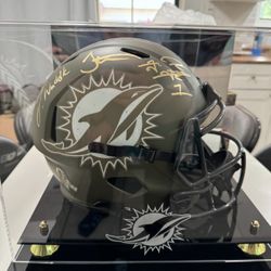 Miami Dolphins Signed Tua Tagovailoa Jaylen Waddle Tyreek Hill Salute To Service Full Size Helmet (BGS/Fanatics)
