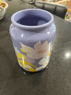 Purple Ceramic Vase with Floral Pattern
