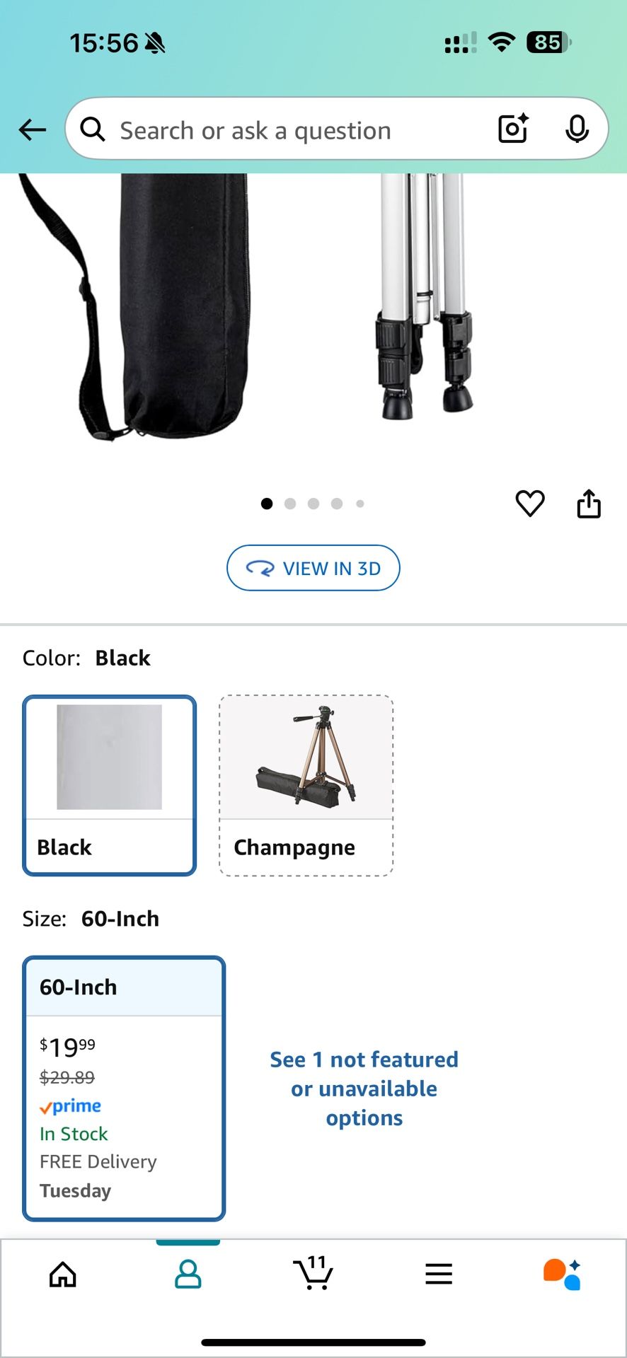 Amazon Basics 60 inch Lightweight Tripod with Bag, Black