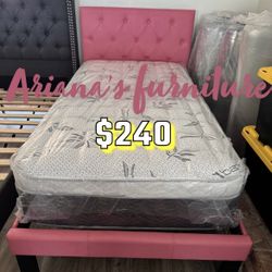 Twin Size Bed Frame With Pillow Top Mattress Included 