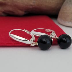 ❤️ Sterling Silver Onyx Bead Leverback Earrings - Aritos De Plata 