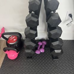 Adjustable Kettlebell (20–40 lb) + Dumbbells (5–25 lb) – Great Condition