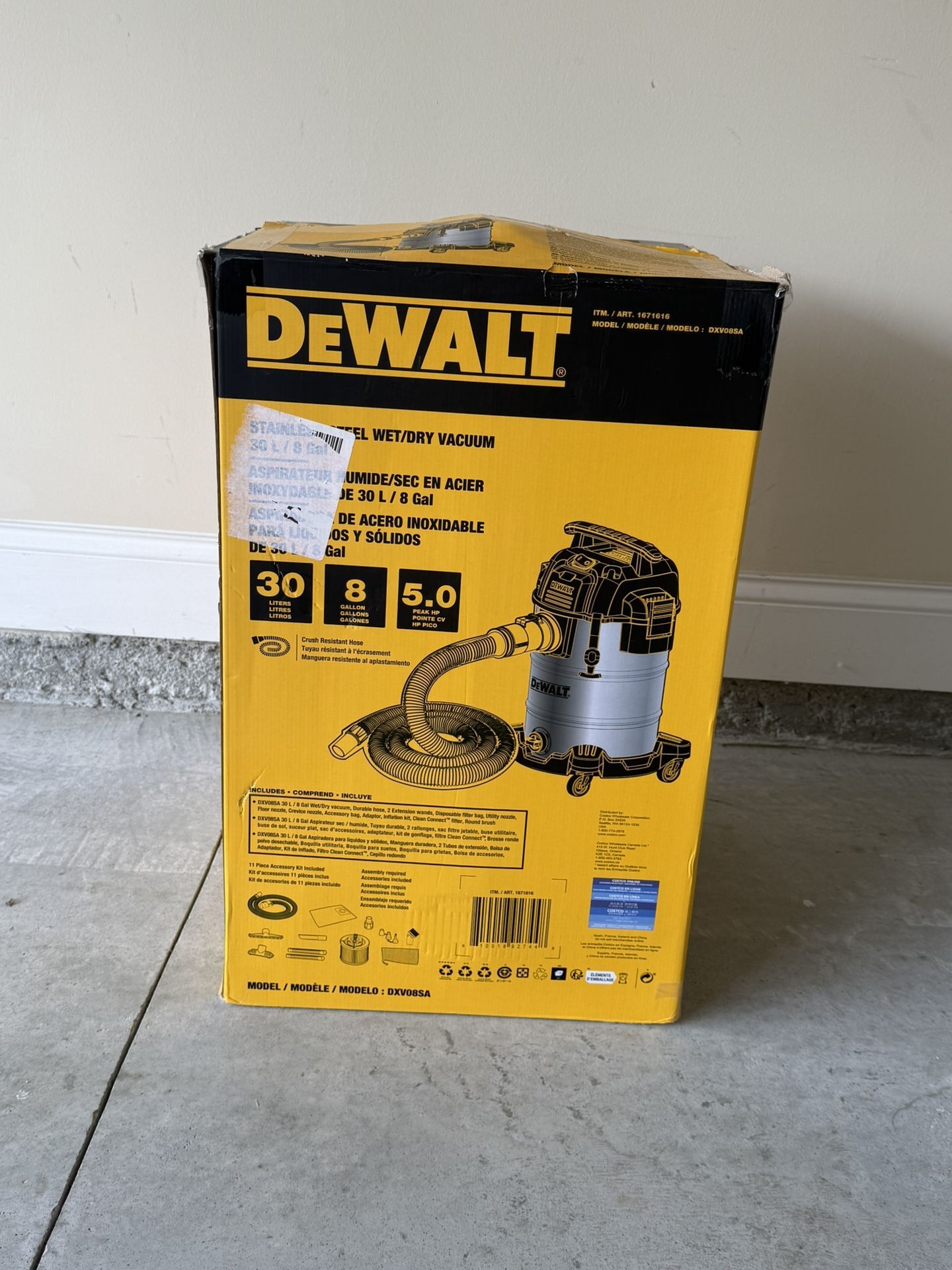DEWALT DXV08S 8 Gallon Wet/Dry Vacuum 4 Peak HP Shop Vacuum Stainless Steel Tank Silver