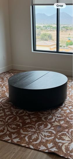 Black 46" Wide Round Wood Lift-Top Coffee Table | Storage | Wheels