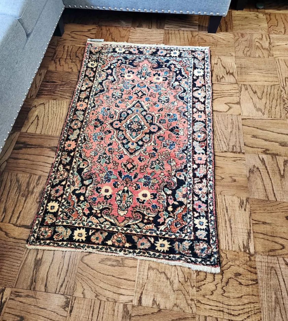Vintage 2.5 X 4 Hand Knotted Persian Hamadan Wool Accent Rug or area rug.