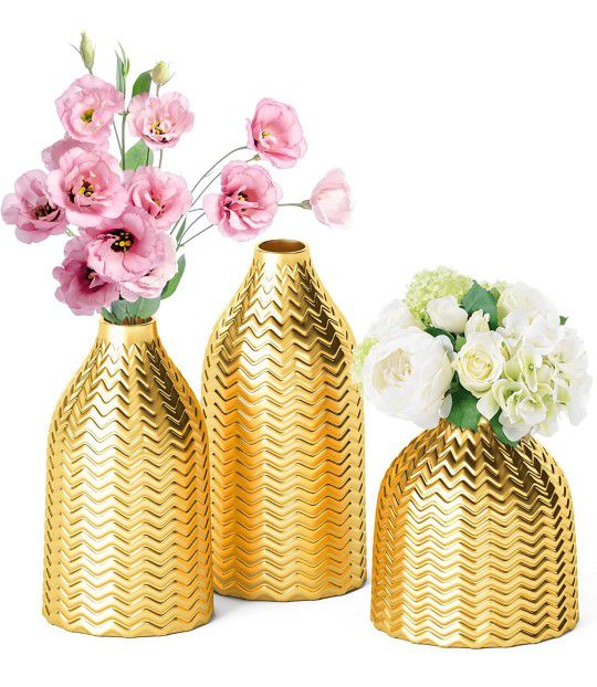 （new inbox）Gold Vase Set of 3, Ceramic Small Vases Decor for Flowers