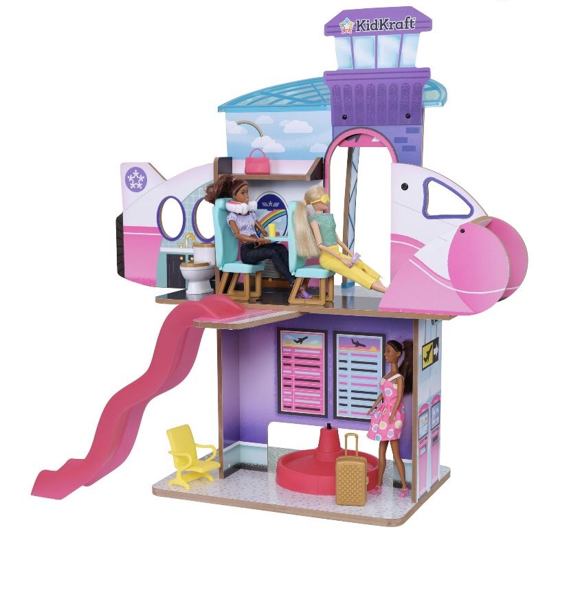 KidKraft Luxe Life 2 In 1 Wooden Airport And Jet Plane Doll Playset