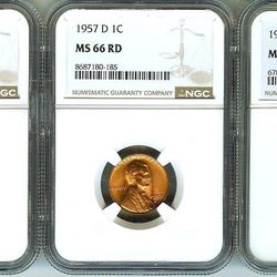 1953-D 1957-D 1958 Cent NGC MS66 RD 3 coins lot