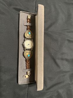 Vintage Peyote Bird Designs x Don Lucas Sterling Silver Turquoise Watch Braided Leather