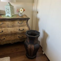 Large Braided Bamboo Wicker Vase Basket Vintage Planter Plants Vintage, Home Decor 