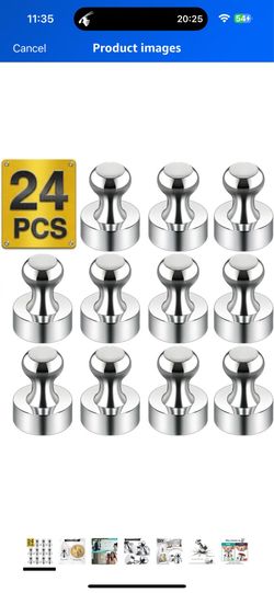 Tiergrade Metallic Magnets, Refrigerator Magnets, 24 Pack Silver Magnetic Push Pins, Strong Fridge Magnets, Multi-use Whiteboard Magnets Perfect for K