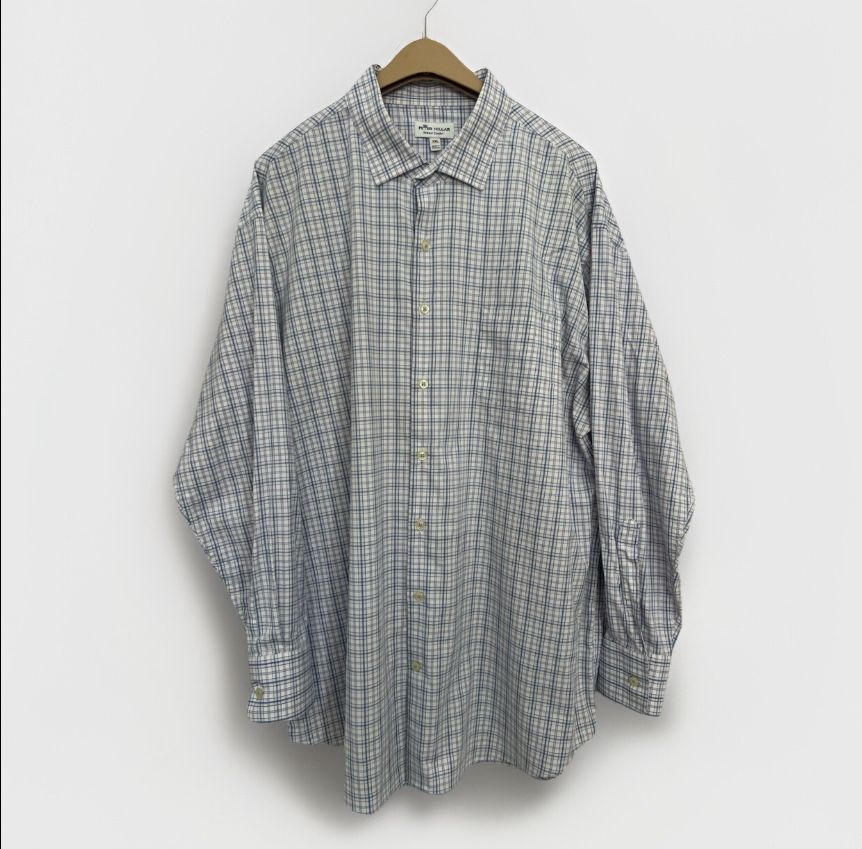 Peter Millar Shirt Men 2XL Blue Pink Check Plaid Summer Comfort Nylon Stretch