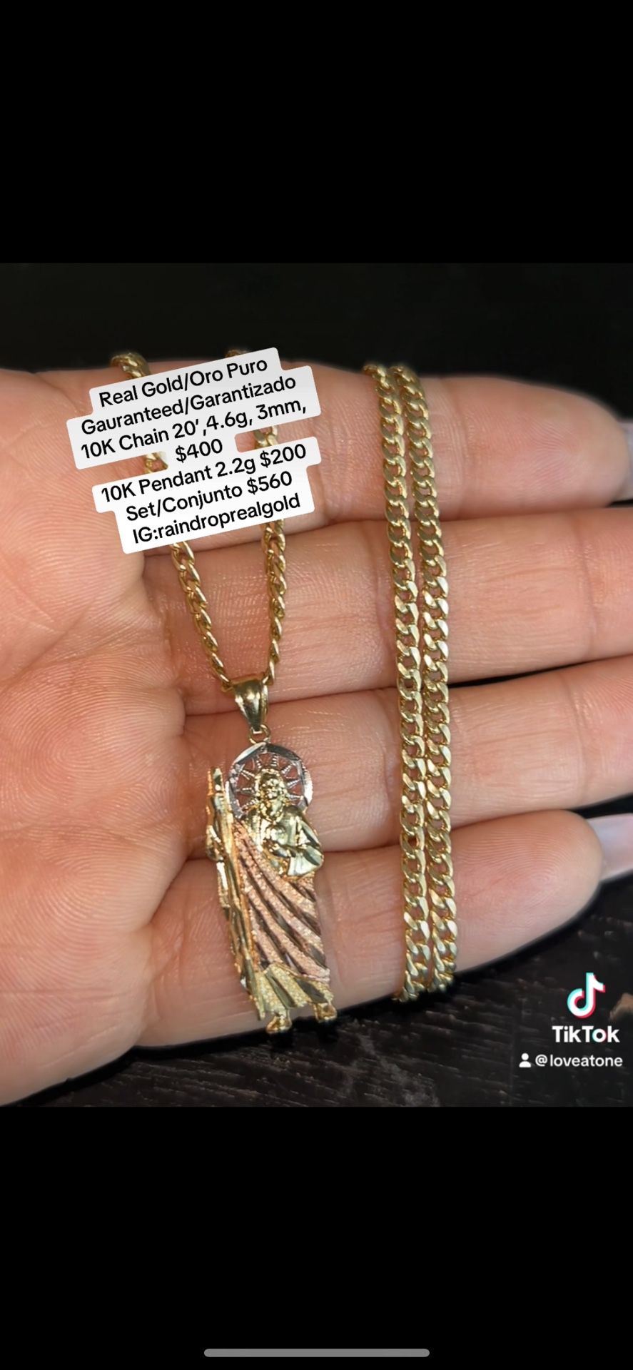 10K Gold Cuban Chain & St Jude Pendant