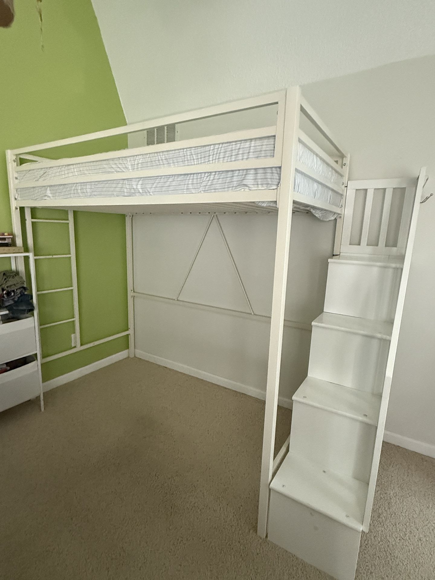 Loft Twin Metal Bunk Bed Frame And Wooden Stairs With Storage