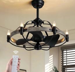 27'' Farm Cage Ceiling Fan with Light and Remote Control
