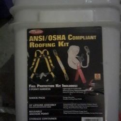 Safewaze ANSI/OSHA Compliant Roofing Kit. Fall Protection kit includes. 5 Point Harness,  Shock Pack, 25' Lifeline Assembly, Reusable Anchor Point, St