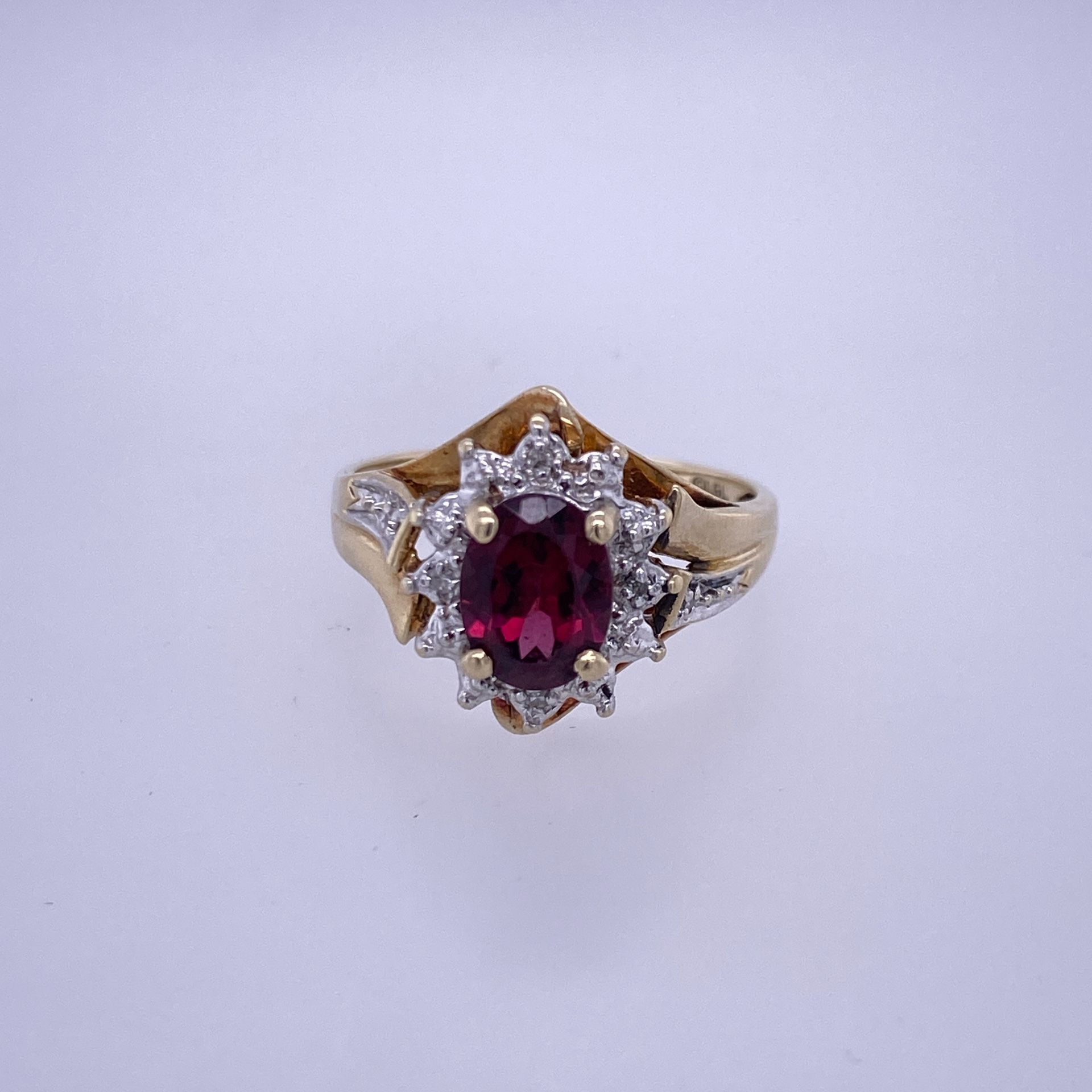 10k Yellow Gold Diamond Ring W/ Red Colored Center Stone