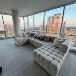 Lipa Ivory Velvet Double Chaise "U" Shape Sectional Sofa