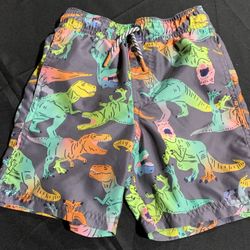 Cat & Jack boys 6/7 colorful dinosaur swim trunks with side pockets and back pocket 