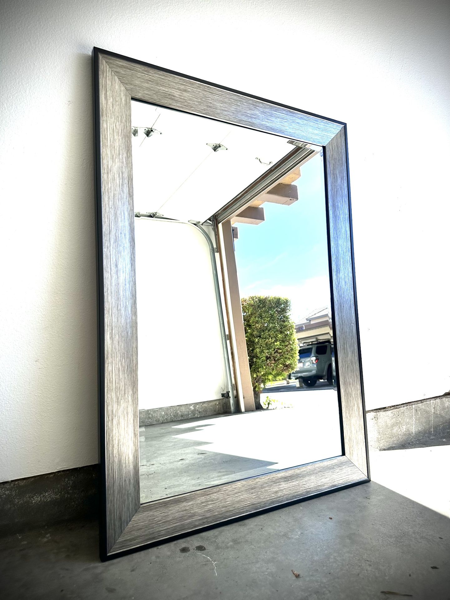 Large Modern Wall Mirror 43 x 30 – Brushed Silver Frame