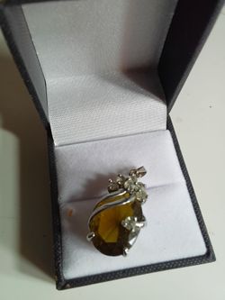 Silver Pendant with Amber Stone and Accent Gems