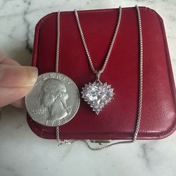 925 Sterling silver designer STAUER heart ❤️ Cz necklace , 18 in 925 chain , beautiful!!