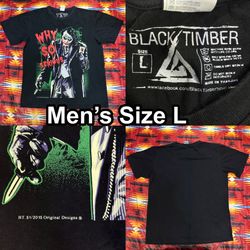 2015 Joker “Why So Serious” Dark Knight Black T-Shirt Men’s Large Black Timber