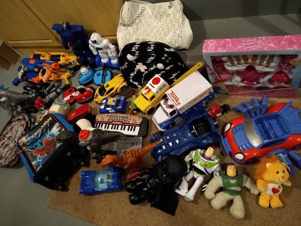 Huge Lot Of Toys, Action Figures, Spider-Man, Dinosaurs, Robots