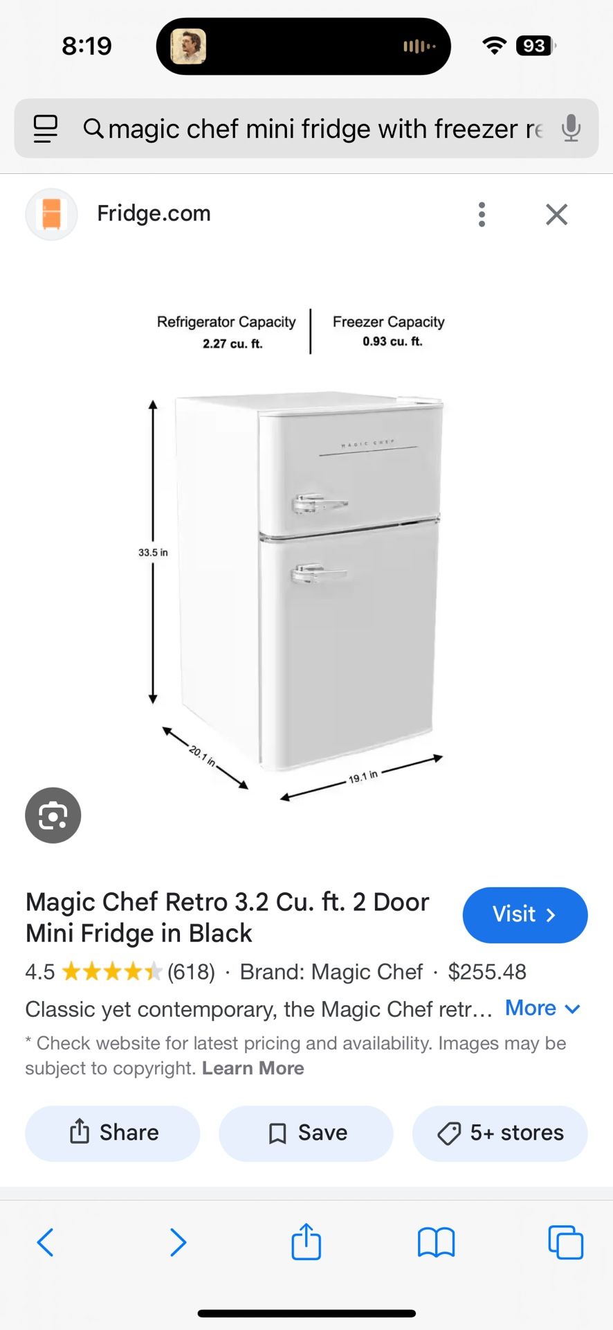 Almost New Magic Chef 3.2 Cu Ft Retro Mini Fridge With Freezer