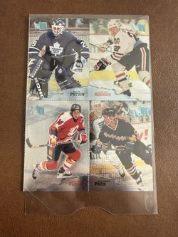 1(contact info removed) Fleer Metal Promo 4 Hockey Card Sample Sheet Richard Park RC, Jeremy Roenick