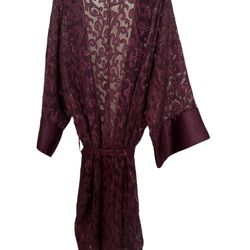 Vintage Inner Most X-Large Kimono Robe Purple Burgundy Lace See Thru Filligree.  satin and Polyester knee length Pet and Smoke Free household. Very cu