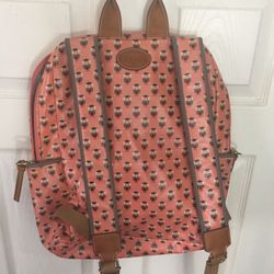 Fossil Owl Leather Trim Handles Backpack