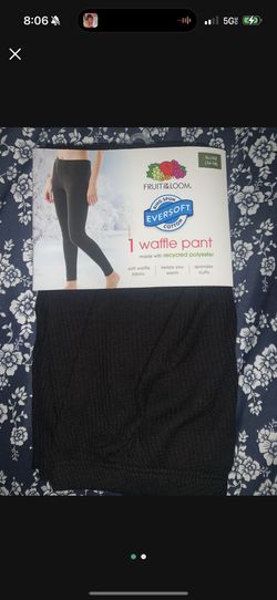 🎁 NWT WOMENS XL WAFFLE PANTS BLACK LEGGINGS SLEEP WARM WINTER 
