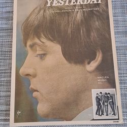 Vintage Beatles Yesterday Song Sheet