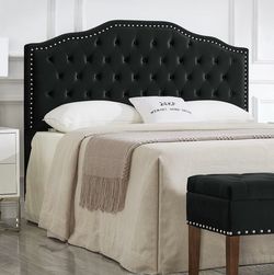 24KF Upholstered Button Tufted King size Headboard with Nailhead Trim, Soft Velvet Fabric Headboard King Size Headboad-Black