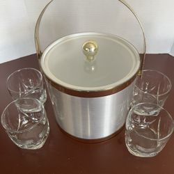 Vintage Ice Bucket & 4 Highball Glasses