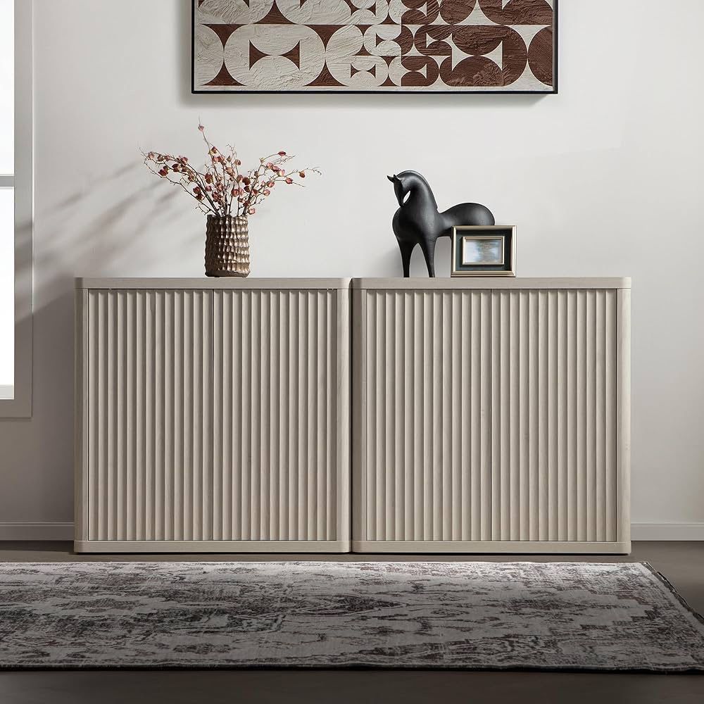 Set of 2, Buffet Cabinet with Storage Sideboard Accent Modern Credenza with Doors & Shelves Fluted 34.6" Tall Media Console Mid Century Coffee Bar Tab