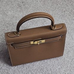 Elegant Cowhide Leather Satchel with Scarf Accent   Brown Bag, 28cm