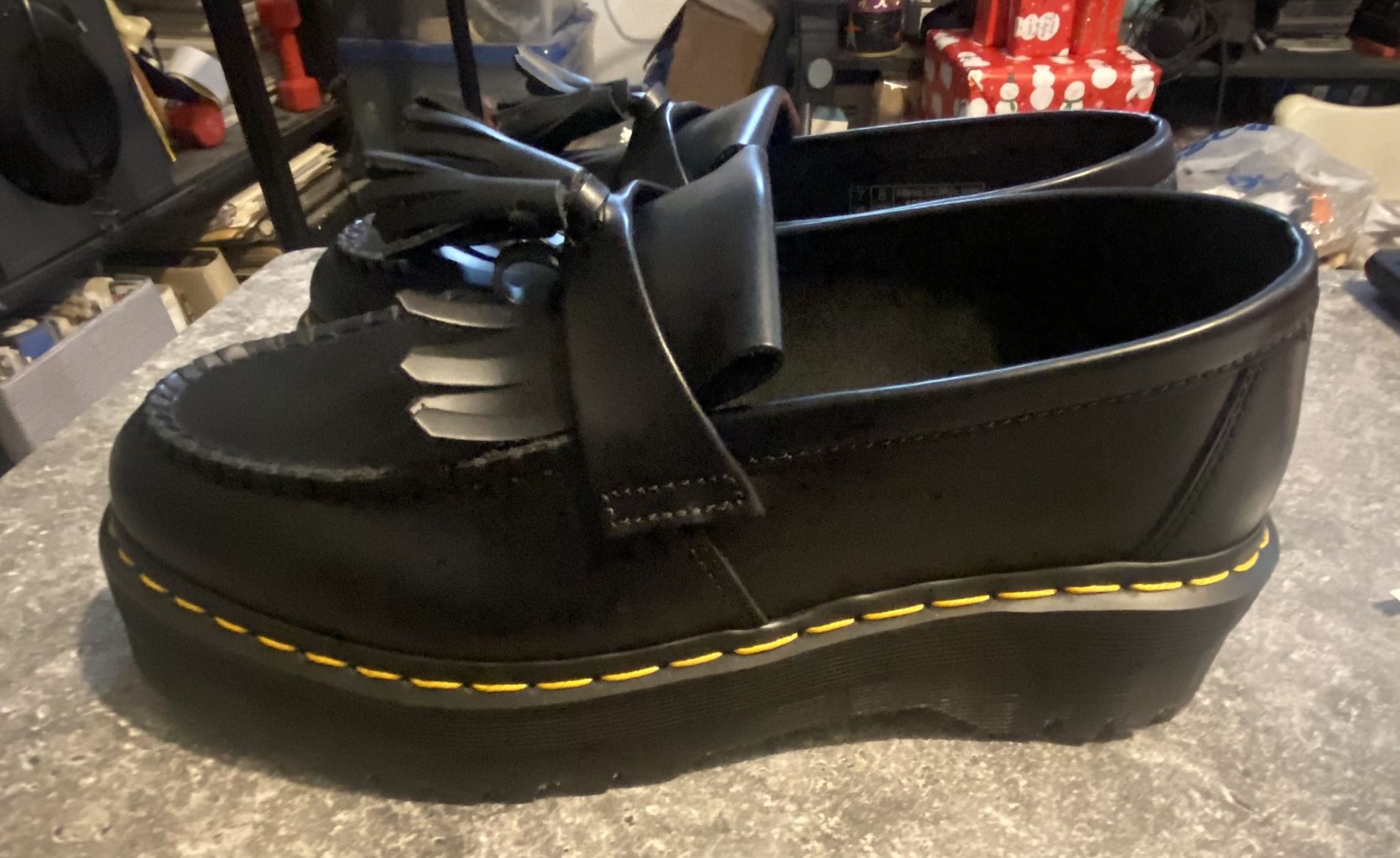 Dr Martens Adrian Quad Tassel Loafers Platform Black Leather 