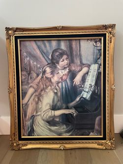 Reproduction of Pierre-Auguste Renoir's famous 1892 impressionist painting Young Girls at the Piano